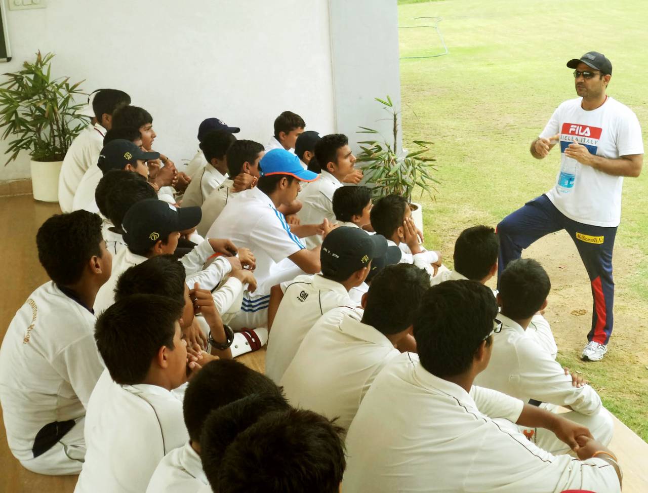 Virender Sehwag talks to students at his school
