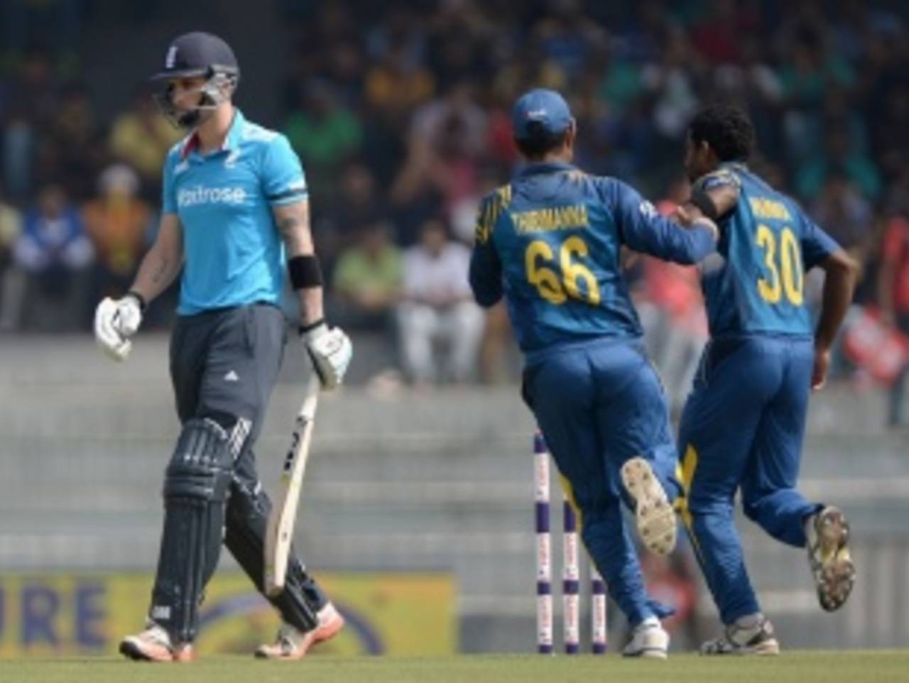 Alex Hales was dismissed first ball by Dhammika Prasad, Sri Lanka v England, 4th ODI, Premadasa Stadium, Colombo, December 7, 2014