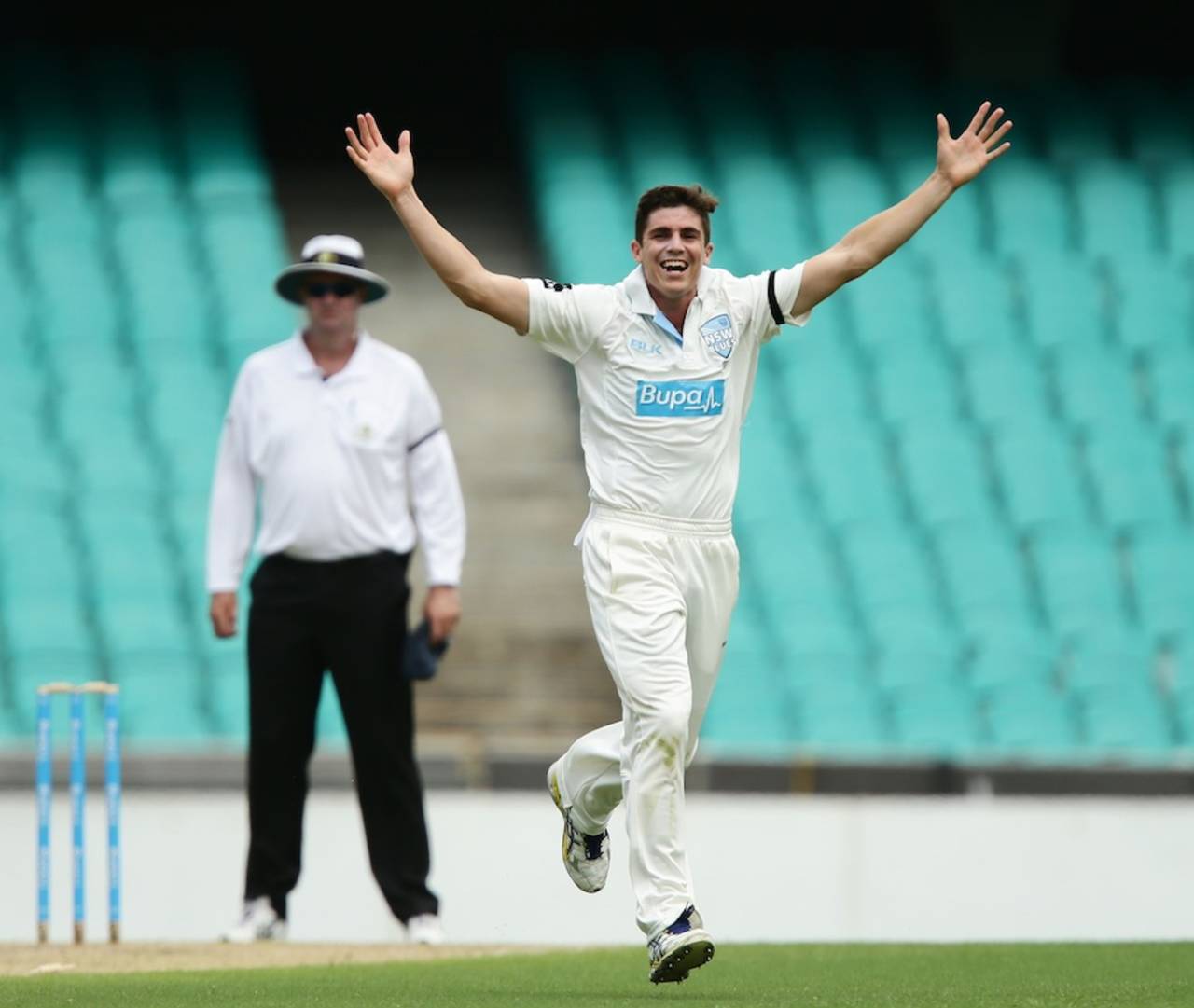 Sean Abbott celebrates a wicket, New South Wales v Queensland, Sheffield Shield, Sydney, 1st day, December 9, 2014