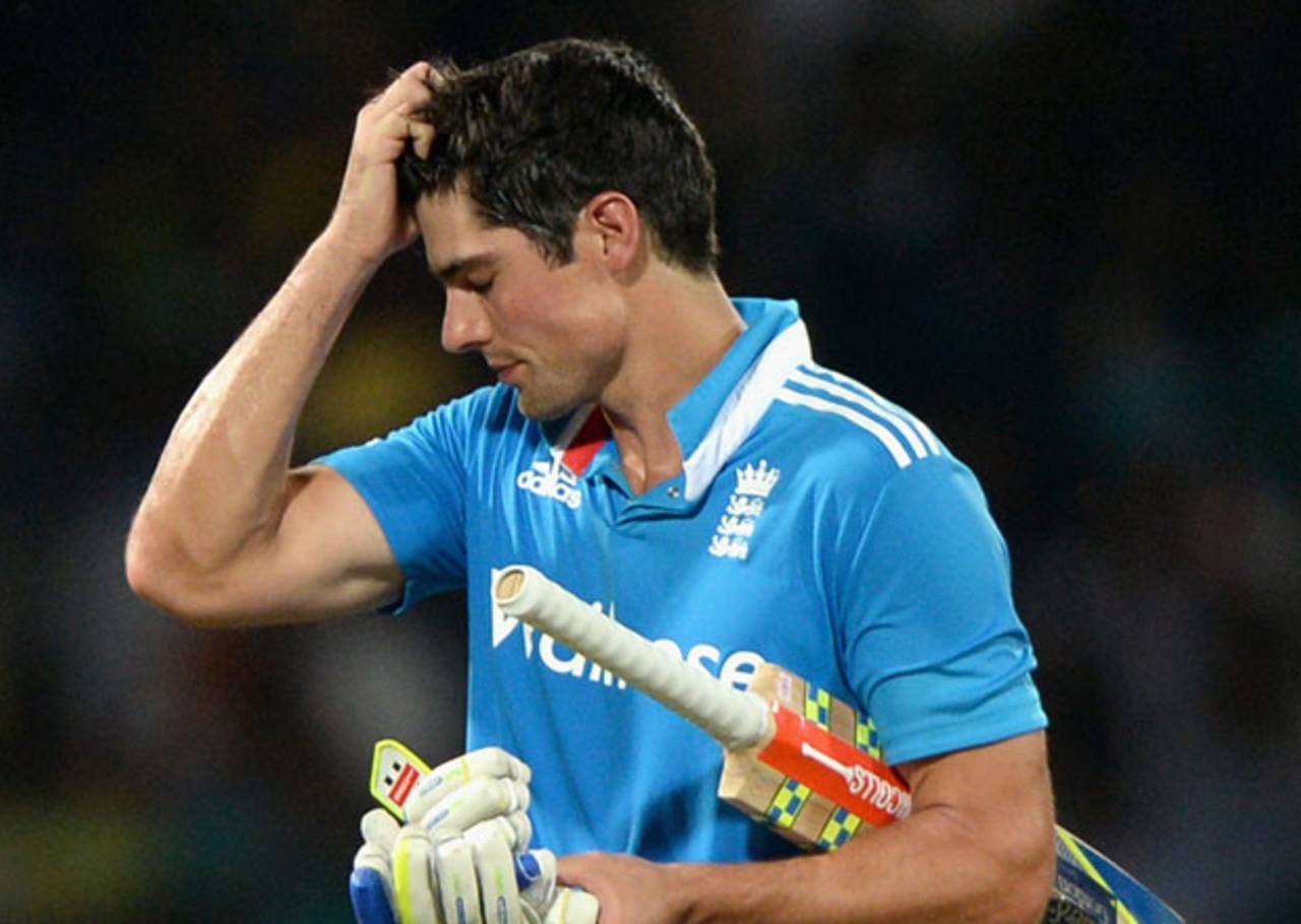 After several near-misses Alastair Cook fell for 32, Sri Lanka v England, 7th ODI, Colombo, December 16, 2014