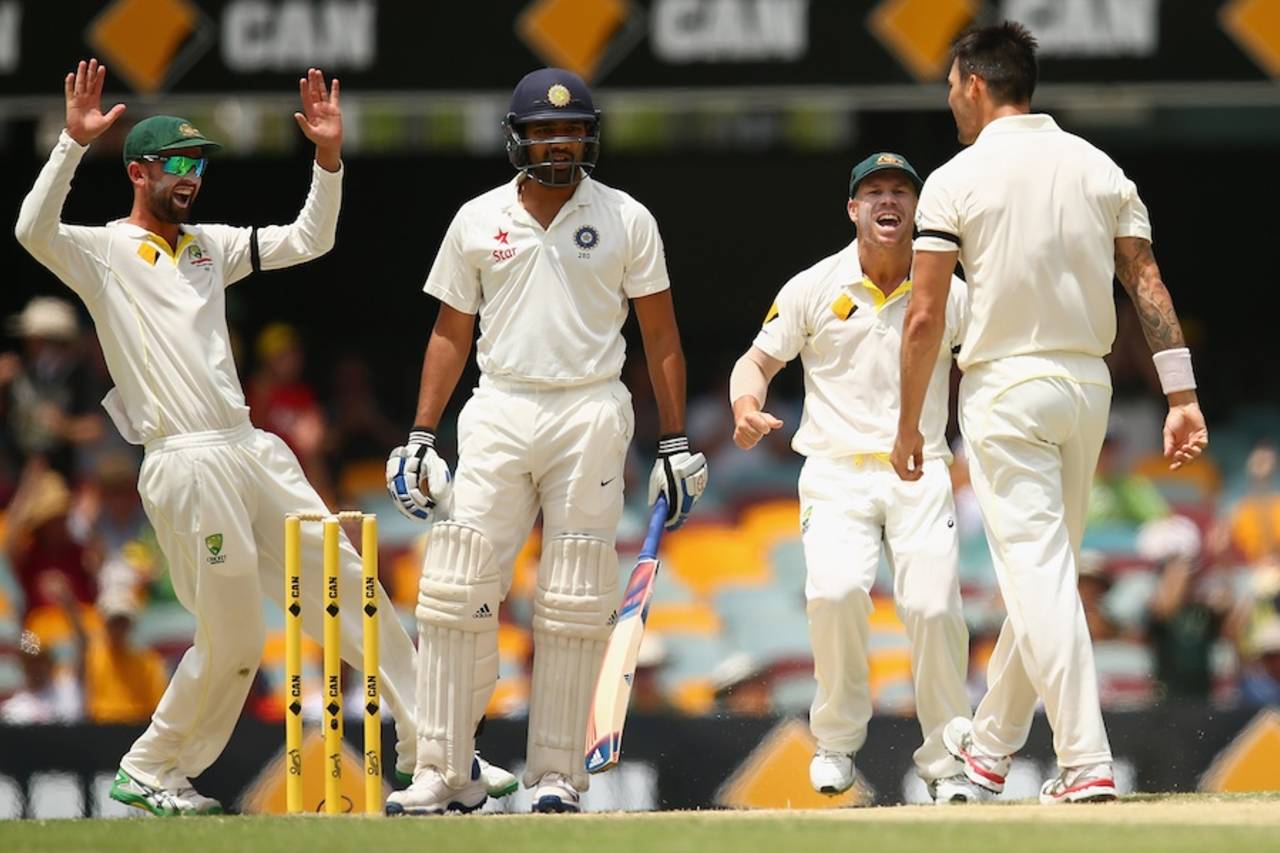Mitchell Johnson dismissed Rohit Sharma for a duck, Australia v India, 2nd Test, Brisbane, 4th day, December 20, 2014