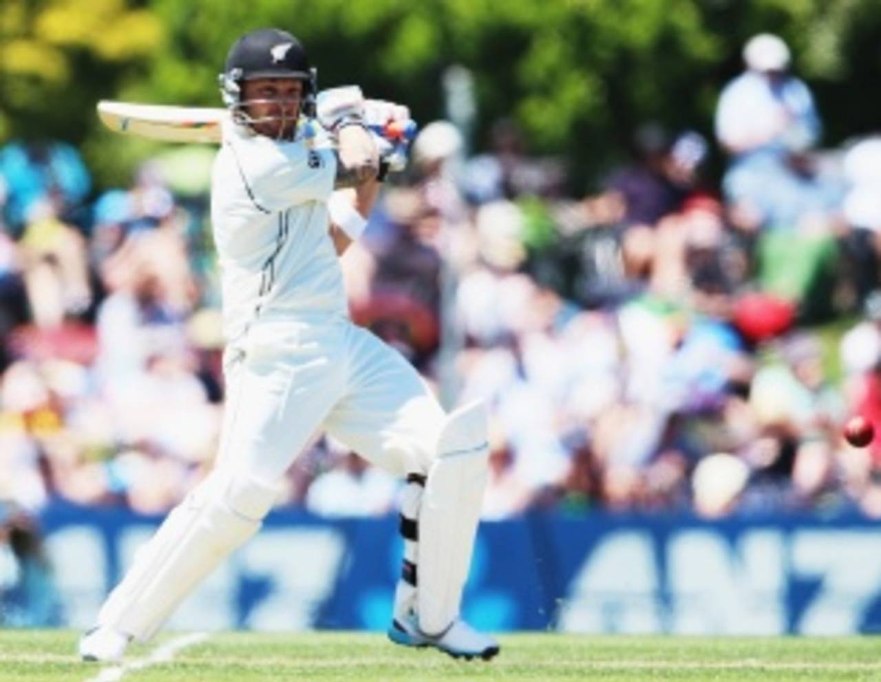 Brendon McCullum hits the ball on the off side, New Zealand v Sri Lanka, 1st Test, Christchurch, 1st day, December 26, 2014