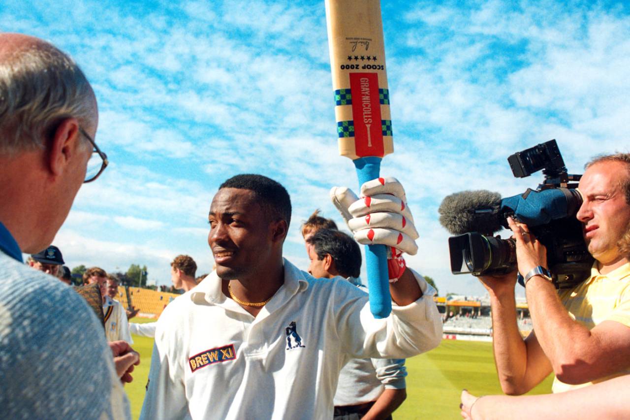 Brian Lara walks back after his record 501 not out, Warwickshire v Durham, County Championship, Edgbaston, 4th day, June 6, 1994