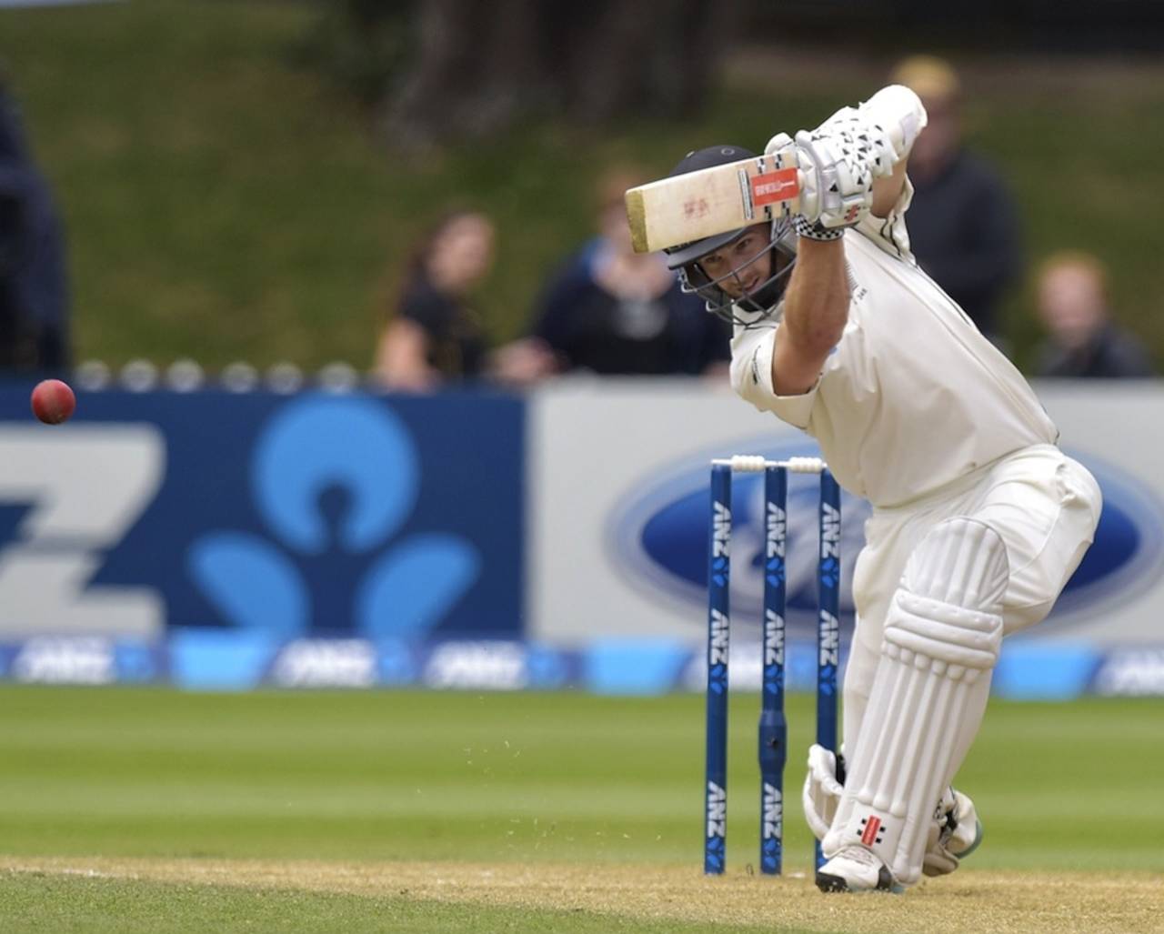 Kane Williamson cover drives during his hundred, New Zealand v Sri Lanka, 2nd Test, Wellington, 4th day, January 6, 2015