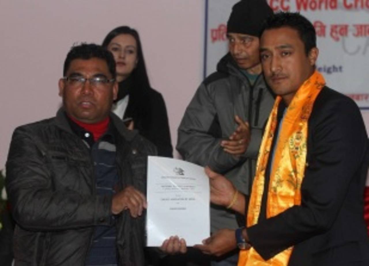 Paras Khadka with the central contract document&nbsp;&nbsp;&bull;&nbsp;&nbsp;Kaushal Adhikari