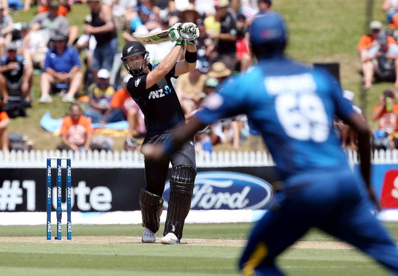 Martin Guptill was caught by Angelo Mathews for 10, New Zealand v Sri Lanka, 2nd ODI, Hamilton, January 15, 2015