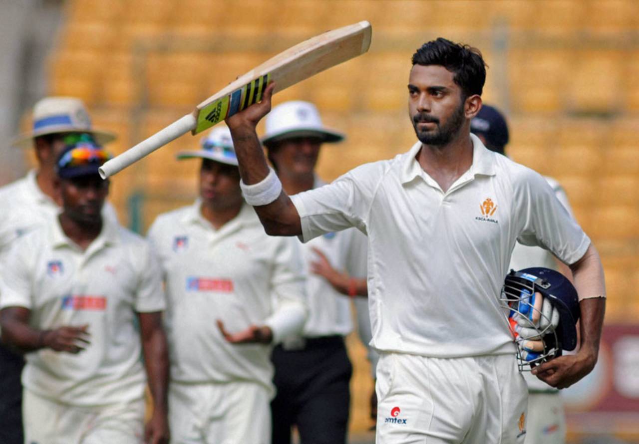 KL Rahul's unbeaten 150 built a solid platform for Karnataka, Karnataka v Uttar Pradesh, Ranji Trophy 2014-15, Group A, 8th round, 1st day, Bangalore, January 29, 2015