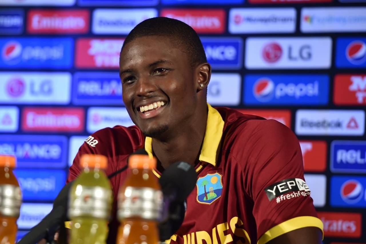 A relaxed Jason Holder at a press conference, Sydney, February 8, 2015