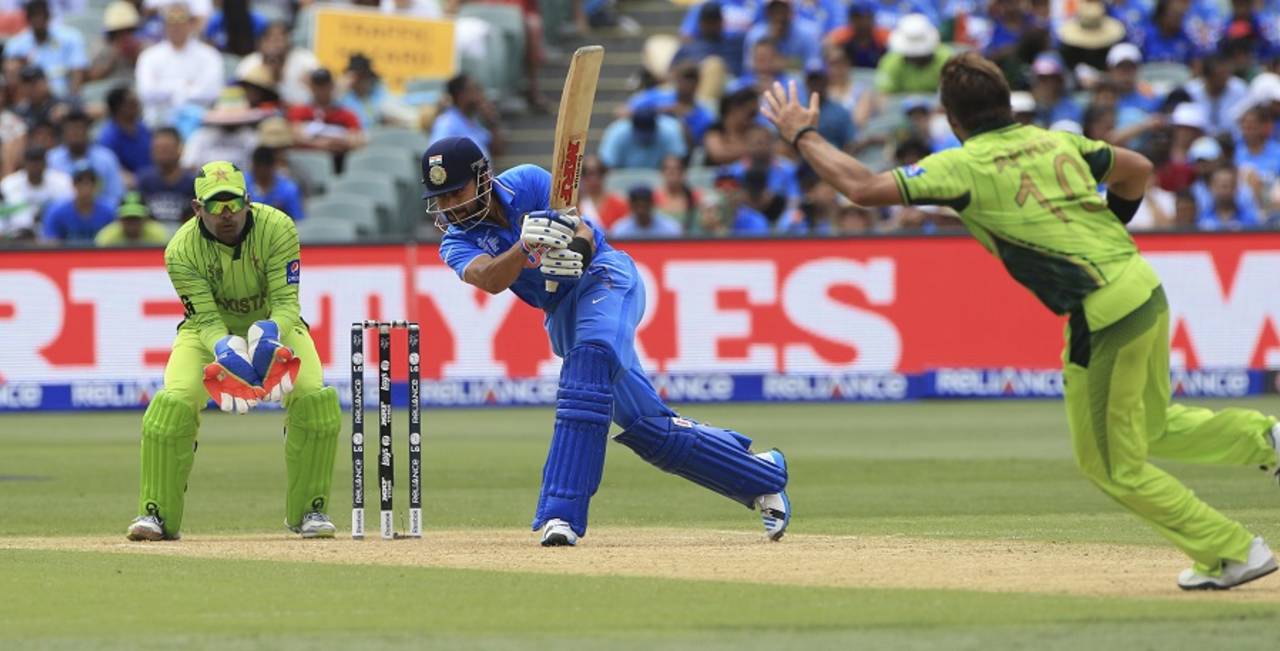 Virat Kohli drills Shahid Afridi through the off side, India v Pakistan, World Cup 2015, Group B, Adelaide, February 15, 2015