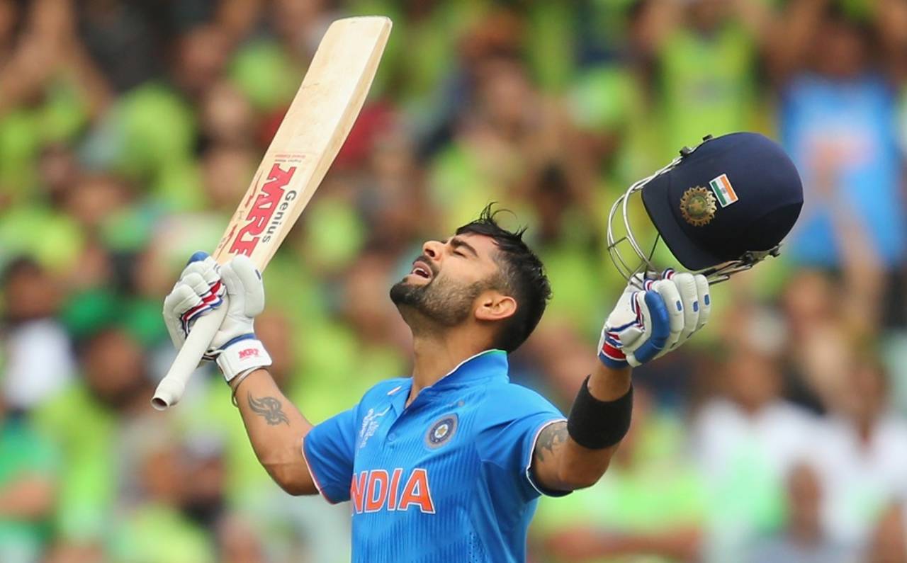 Virat Kohli brought up the first Indian century against Pakistan in a World Cup match&nbsp;&nbsp;&bull;&nbsp;&nbsp;Getty Images