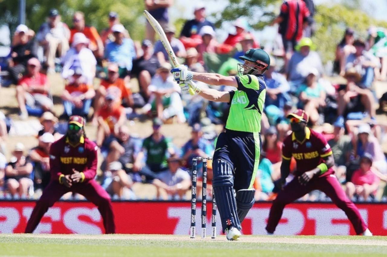 William Porterfield unfurls a pull, Ireland v West Indies, World Cup 2015, Group B, Nelson, February 16, 2015
