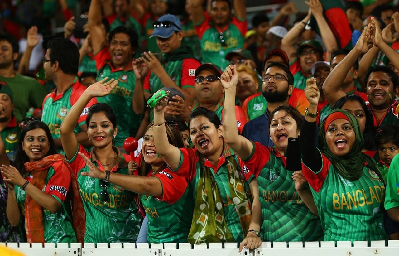 Bangladesh fans are ecstatic after the 105-run win over Afghanistan, Afghanistan v Bangladesh, World Cup 2015, Group A, Canberra, February 18, 2015
