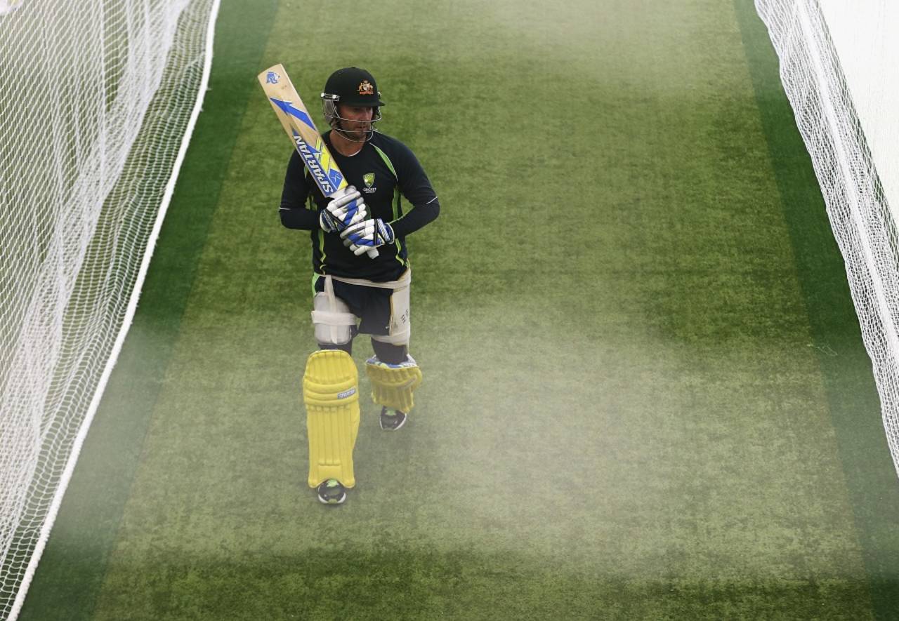 Michael Clarke prepares for a hit in the indoor nets, World Cup, Brisbane, February 20, 2015