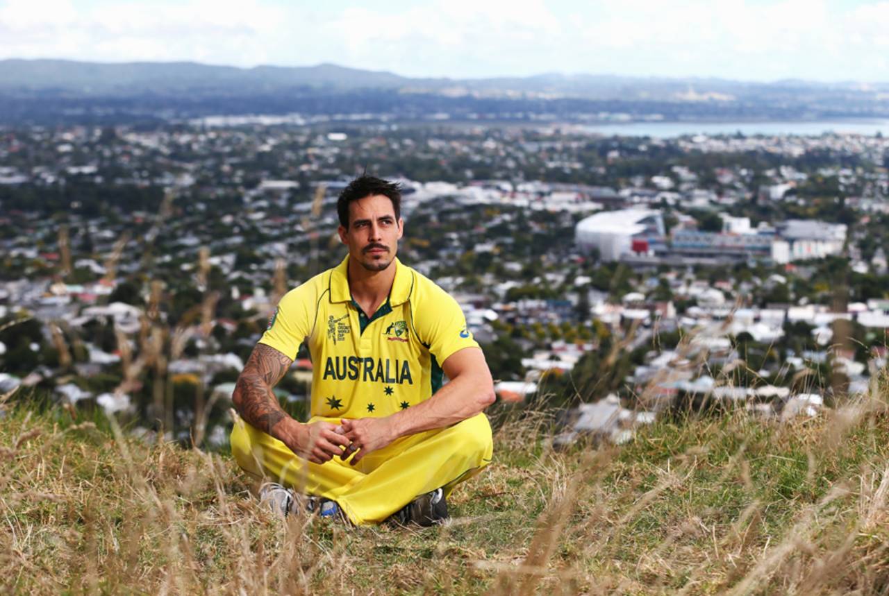 Mitchell Johnson thinks things over, perched on Mount Eden, Auckland, World Cup 2015, February 27, 2015