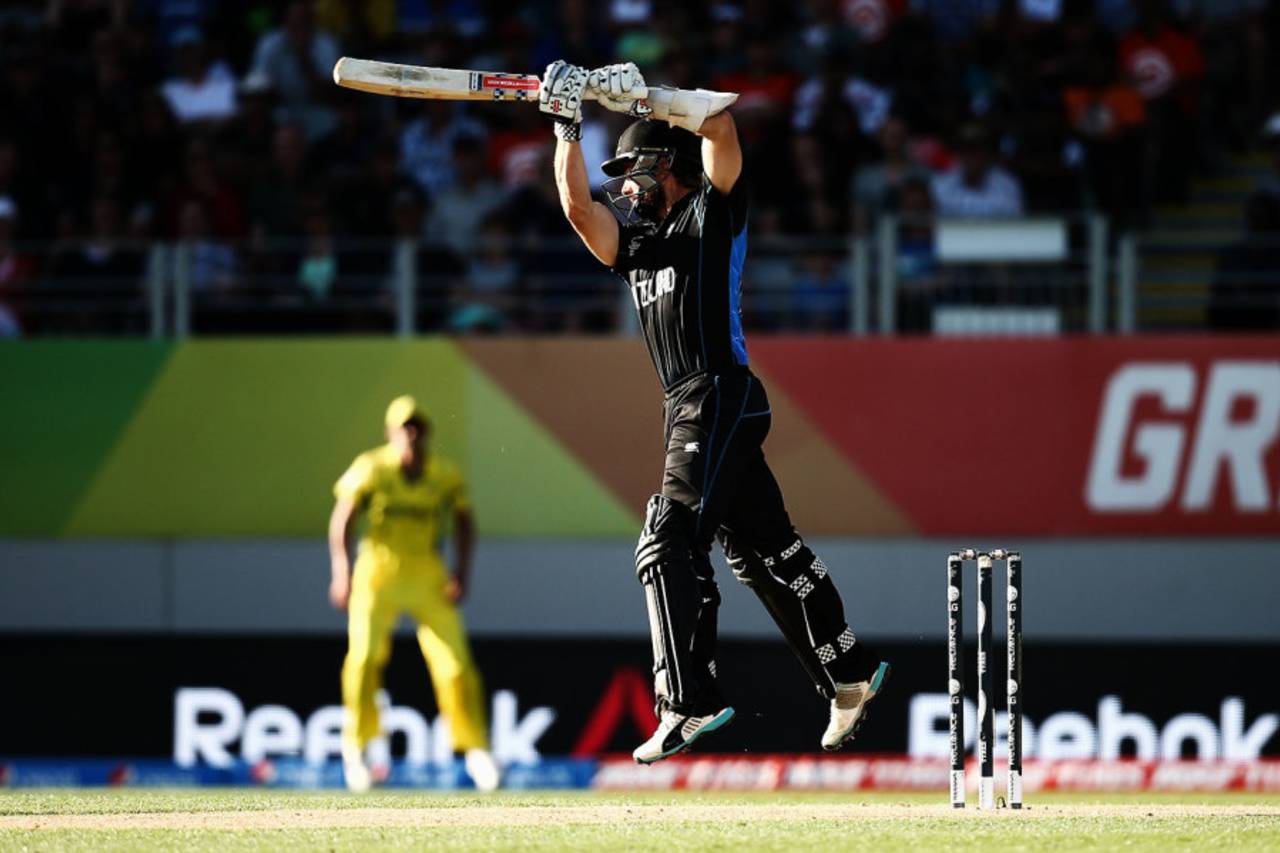 Kane Williamson punches through the off side, New Zealand v Australia, World Cup 2015, Group A, Auckland, February 28, 2015