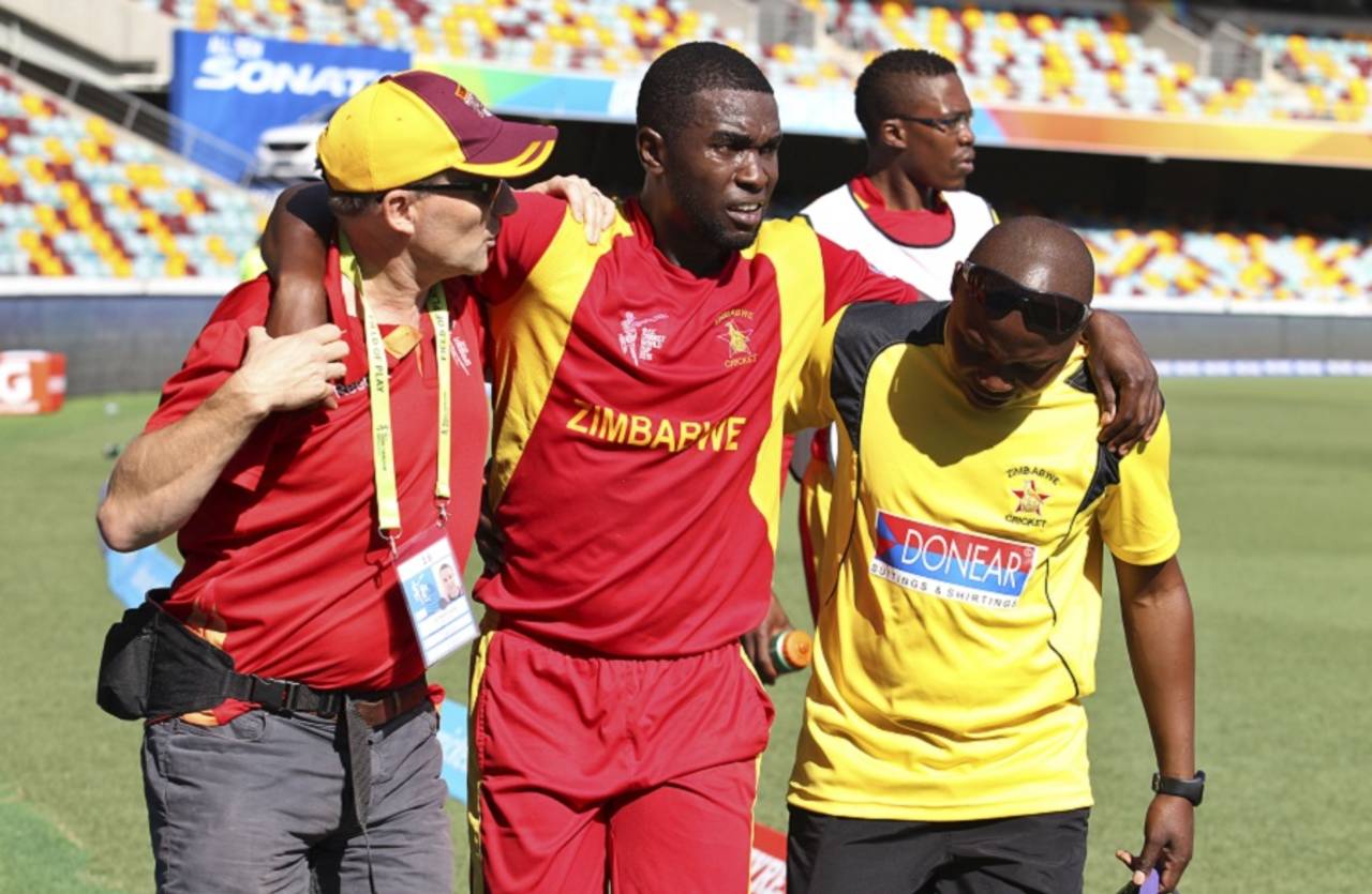Elton Chigumbura had to be helped off the field after injuring himself during the match against Pakistan&nbsp;&nbsp;&bull;&nbsp;&nbsp;Associated Press