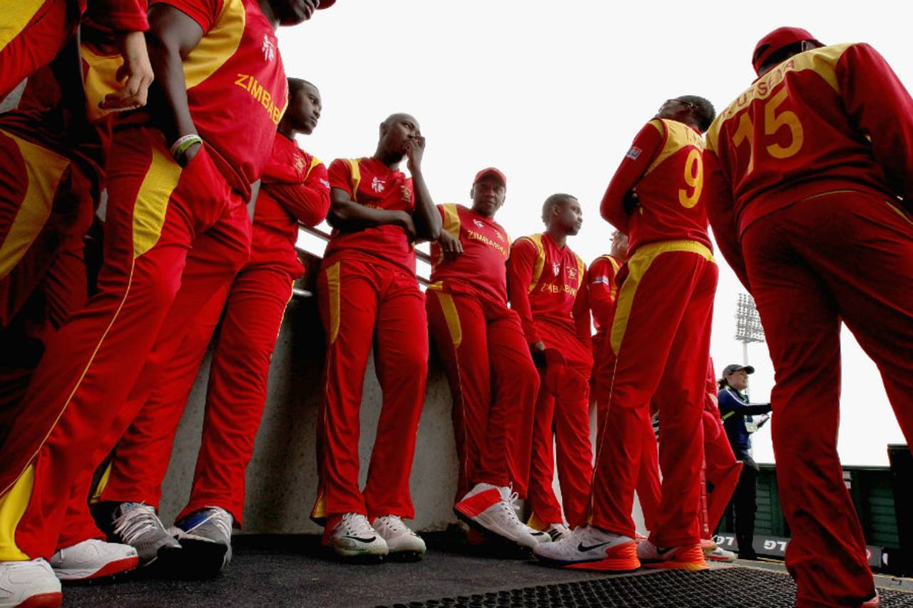 The Zimbabwe players wait in the tunnel before the start of the game, Ireland v Zimbabwe, World Cup 2015, Group B, Hobart, March 7, 2015 
