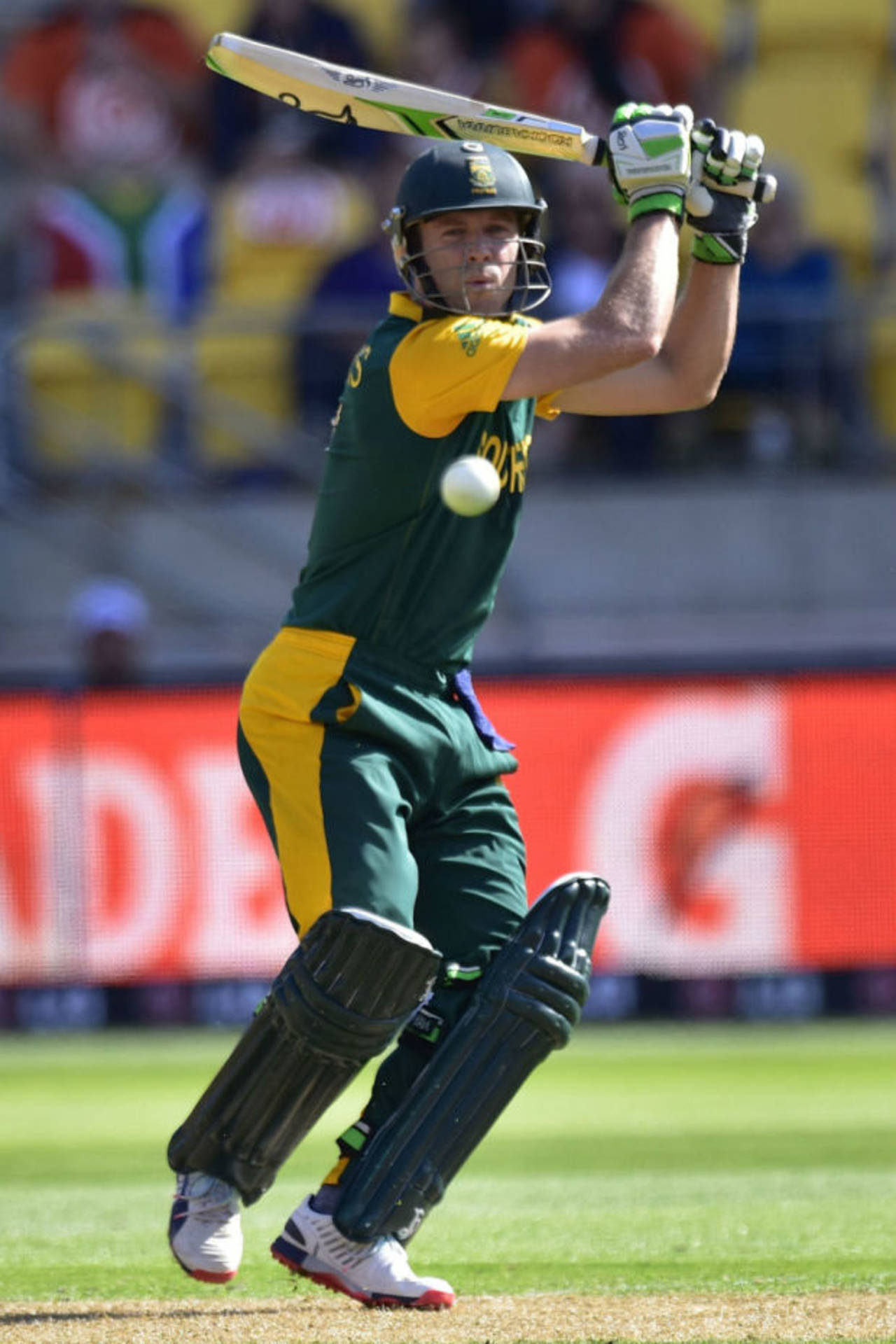 AB de Villiers' glides the ball to third man, South Africa v United Arab Emirates, World Cup 2015, Group B, Wellington, March 12, 2015
