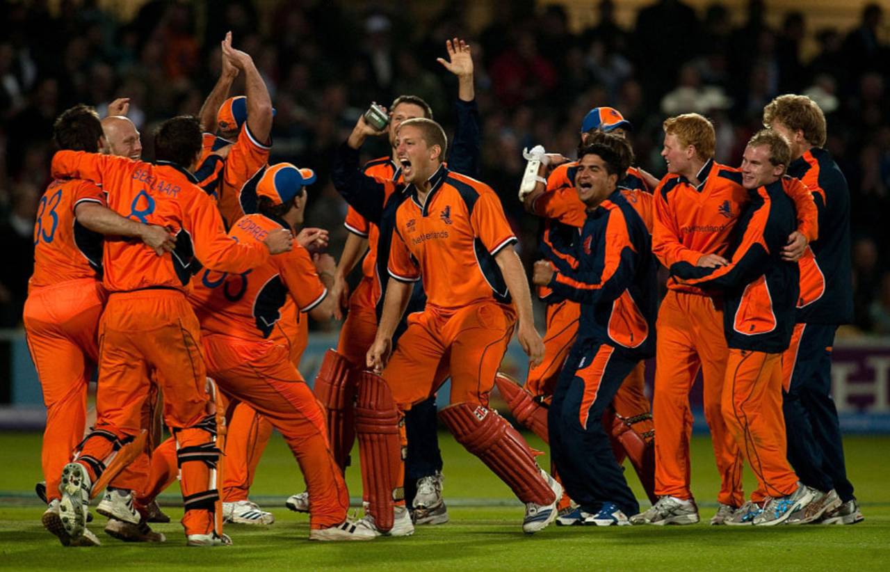 The Netherlands players are ecstatic after beating England, England v Netherlands, ICC World Twenty20, Lord's, June 5, 2009