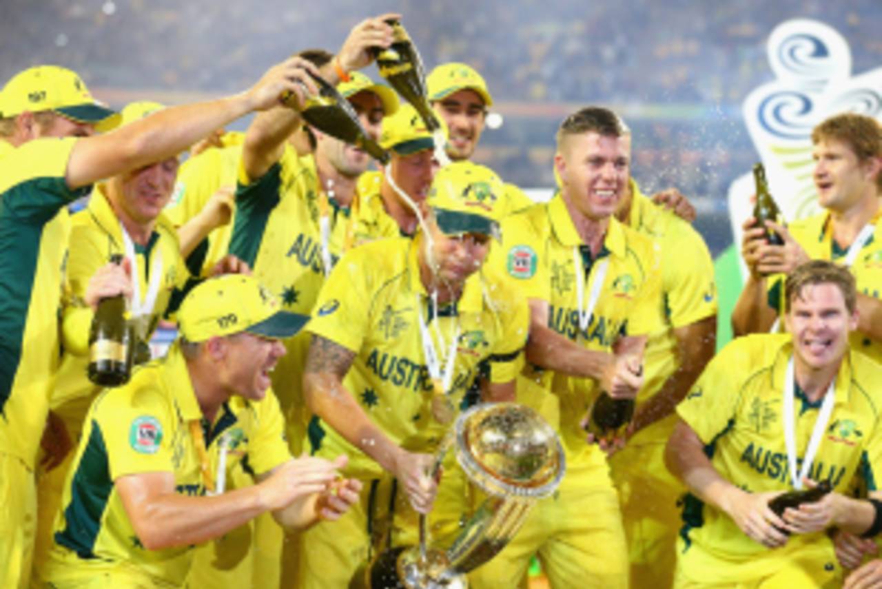 Michael Clarke gets in the middle of celebrations, Australia v New Zealand, World Cup 2015, final, Melbourne, March 29, 2015