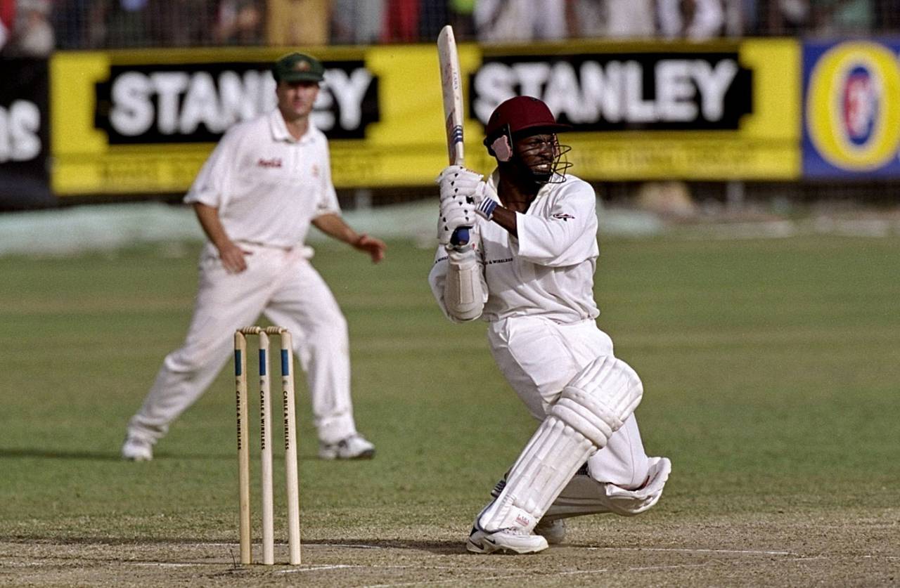Brian Lara pulls on his way to an unbeaten 153, West Indies v Australia, 3rd Test, Barbados, 5th day, March 30, 1999
