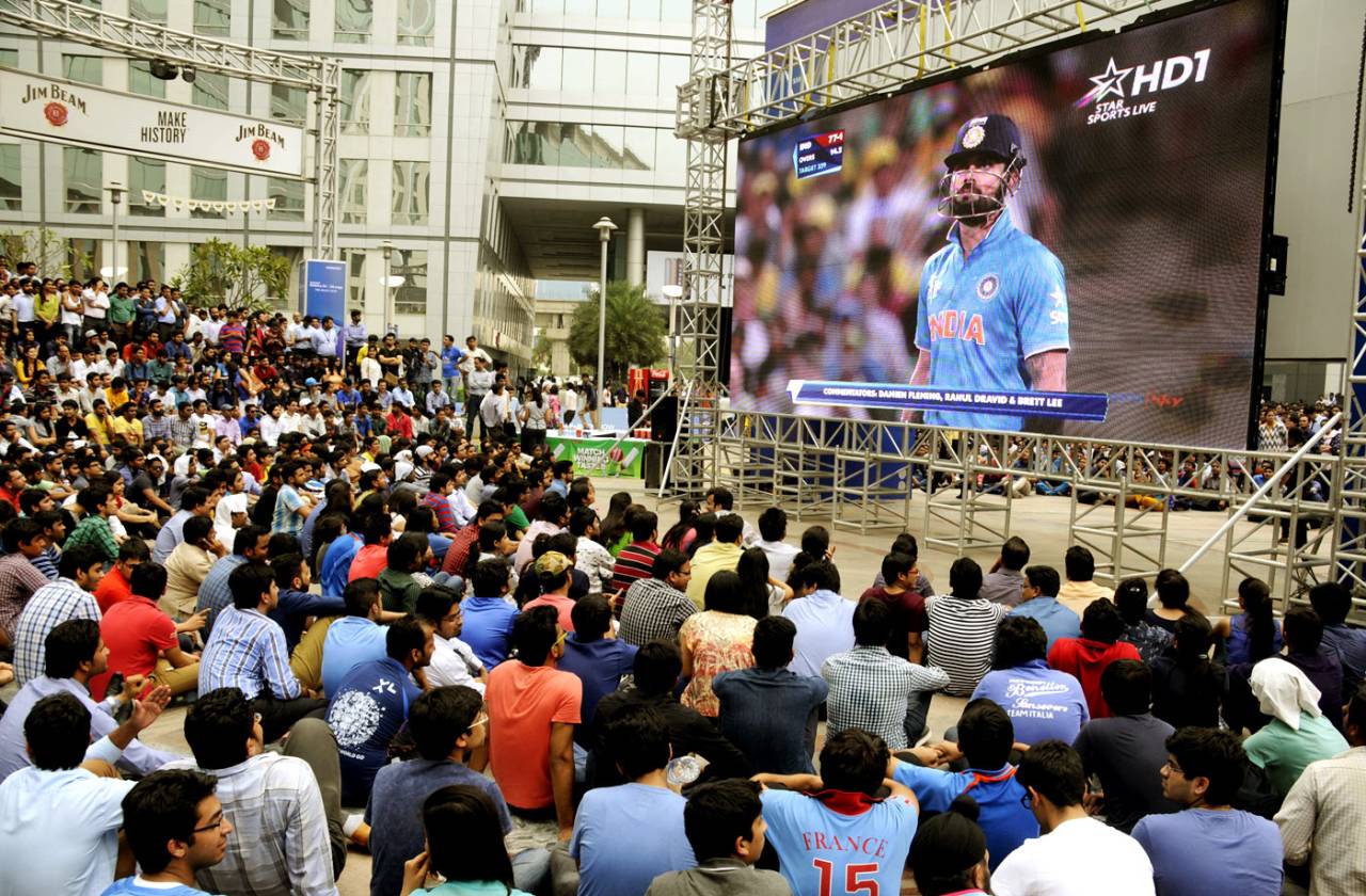 Fans watch the Australia-India semi-final on a big screen in Gurgaon, Australia v India, World Cup 2015, 2nd semi-final, Sydney, March 26, 2015