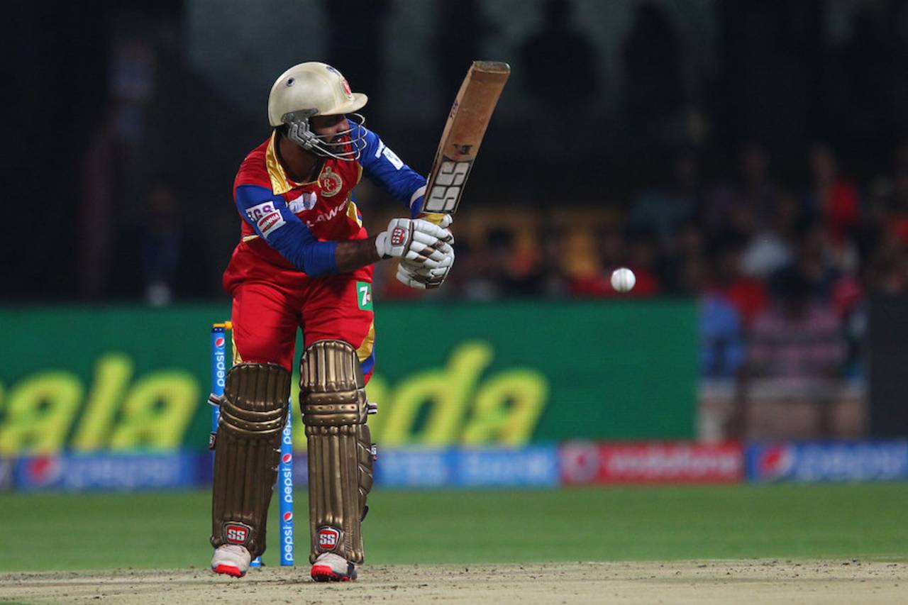 Dinesh Karthik tucks the ball on the leg side, Royal Challengers Bangalore v Sunrisers Hyderabad, IPL 2015, Bangalore, April 13, 2015