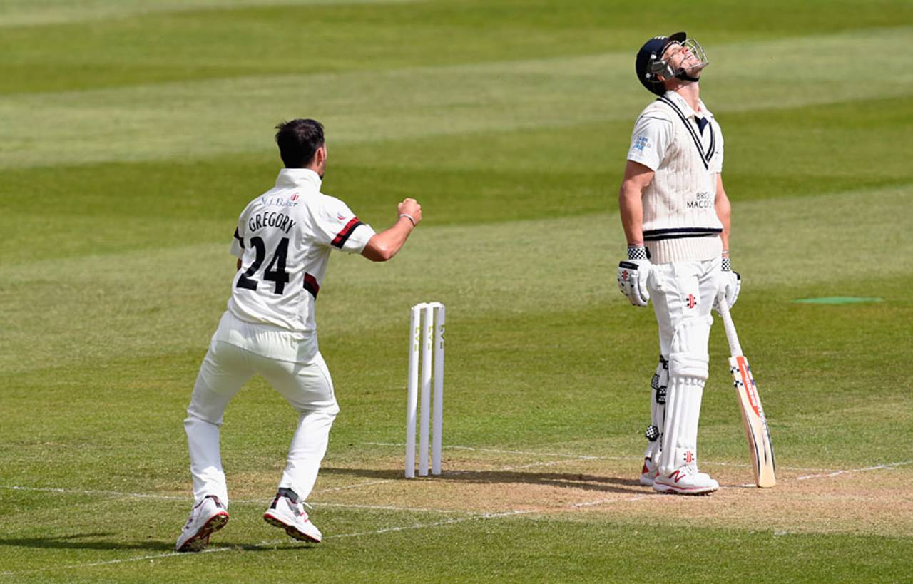 Lewis Gregory dismisses Nick Compton at Taunton the day before his England call-up&nbsp;&nbsp;&bull;&nbsp;&nbsp;Getty Images