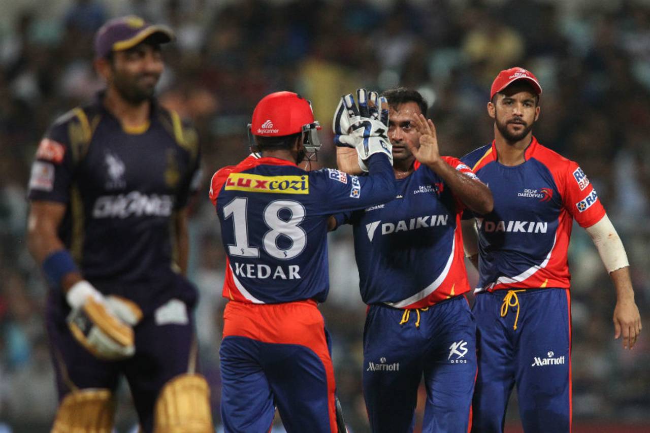 After choosing to bat, Kolkata Knight Riders lost captain Gautam Gambhir for 12 and Robin Uthappa for 32, leaving them at 63 for 2 after nine overs&nbsp;&nbsp;&bull;&nbsp;&nbsp;BCCI