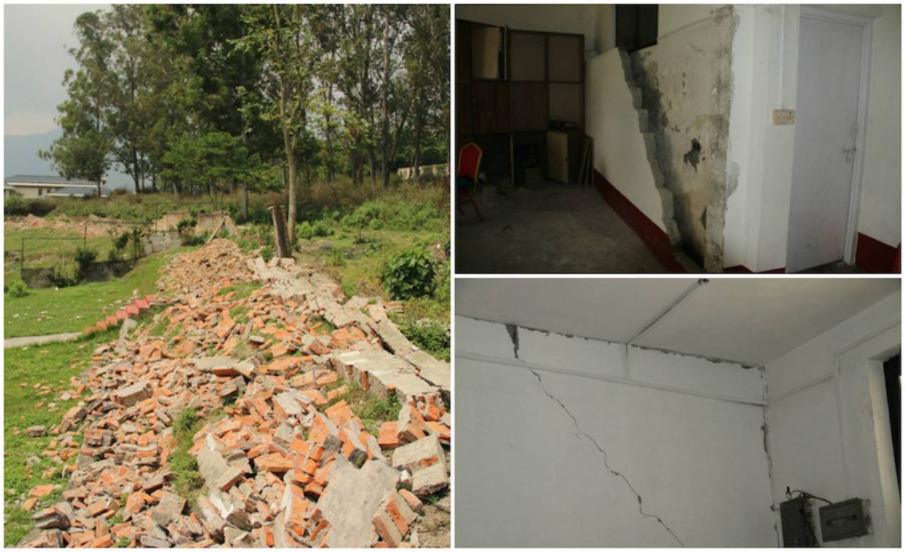 The damage at the Tribhuvan University ground, Nepal's premier cricketing facility, following the earthquake on April 25
