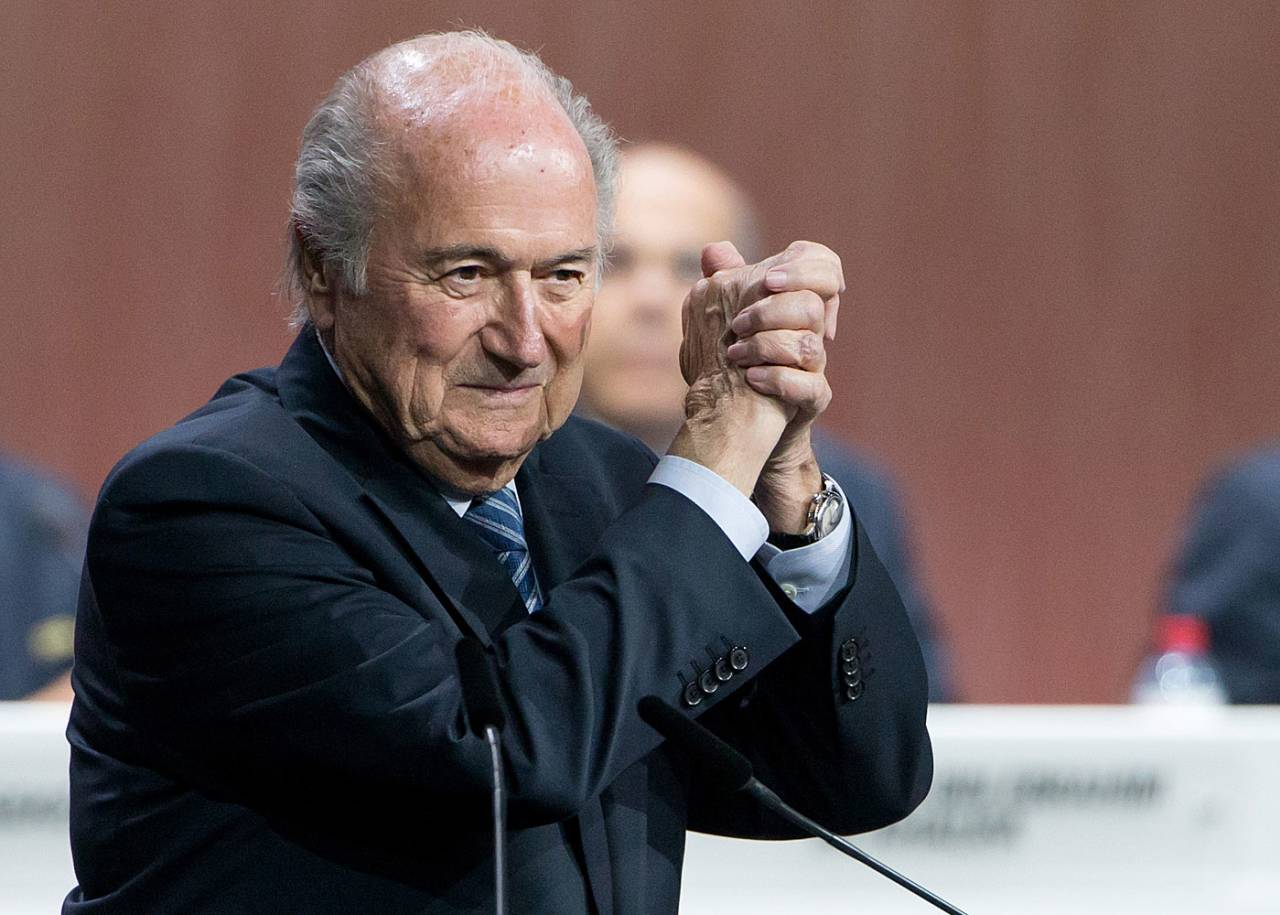 Sepp Blatter celebrates his election as FIFA president at the 65th FIFA Congress, Zurich, May 29, 2015