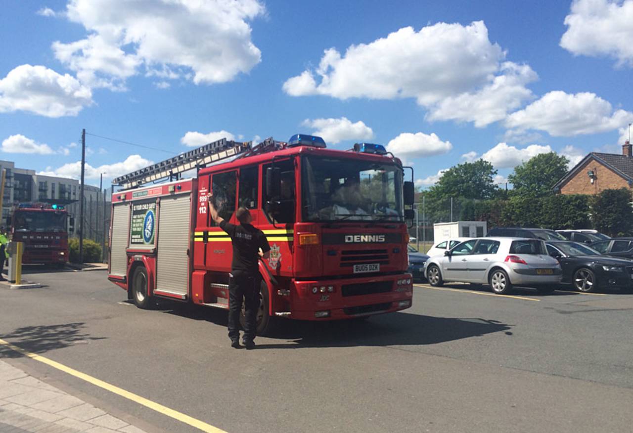 Fire crews arrive at Edgbaston, Edgbaston, June 8, 2015