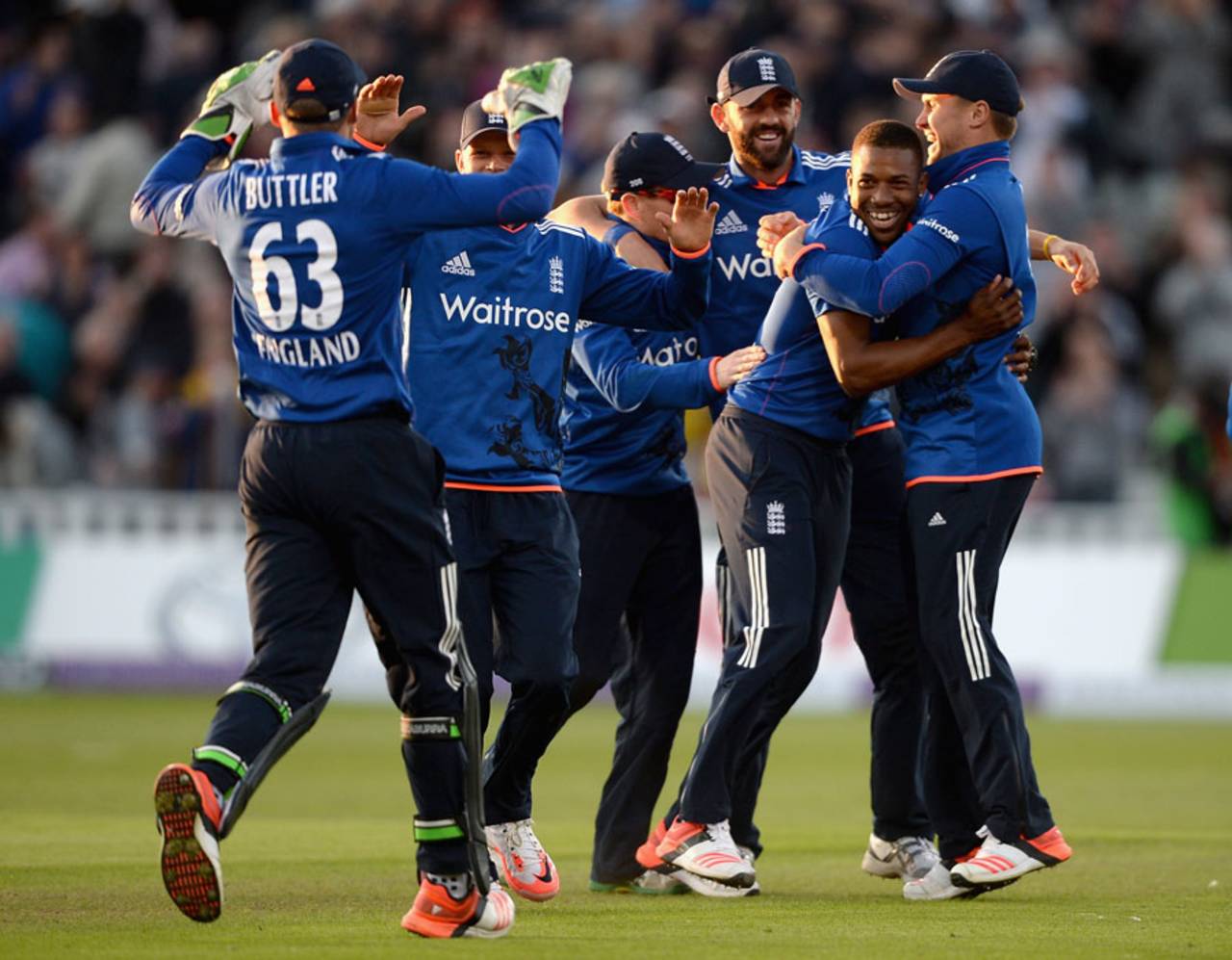 Chris Jordan picked up the final wicket as England closed out a big win, England v New Zealand, 1st ODI, Edgbaston, June 9, 2015