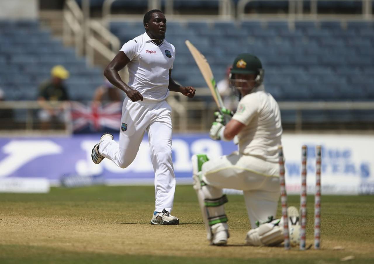 Jerome Taylor dismissed Brad Haddin to pick up his fifth wicket, West Indies v Australia, 2nd Test, 2nd day, Kingston, June 12, 2015