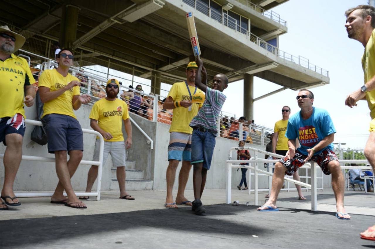 Spectators enjoy a match of their own in the stands, West Indies v Australia, 2nd Test, Kingston, 4th day, June 14, 2015