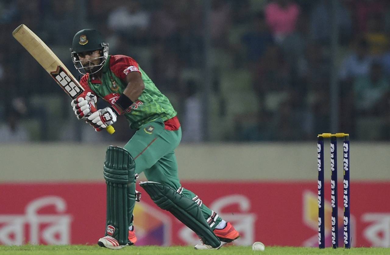 Litton Das drills the ball through the leg side, Bangladesh v India, 3rd ODI, Mirpur, June 24, 2015
