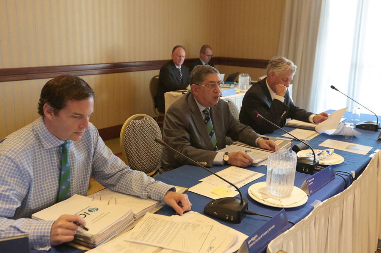 N Srinivasan and David Richardson at the ICC Annual Conference, Barbados, June 26, 2015
