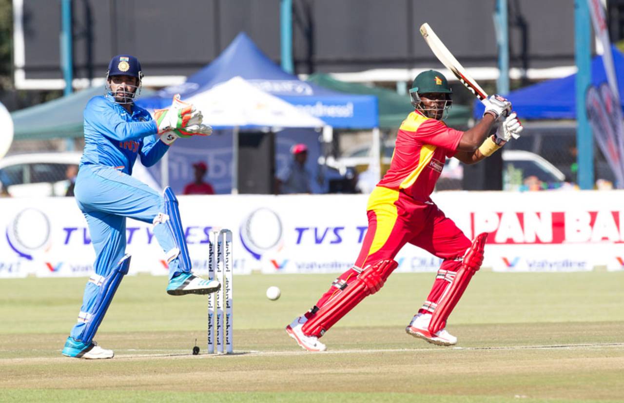 Hamilton Masakadza struck four fours in his 34, Zimbabwe v India, 1st ODI, Harare, July 10, 2015