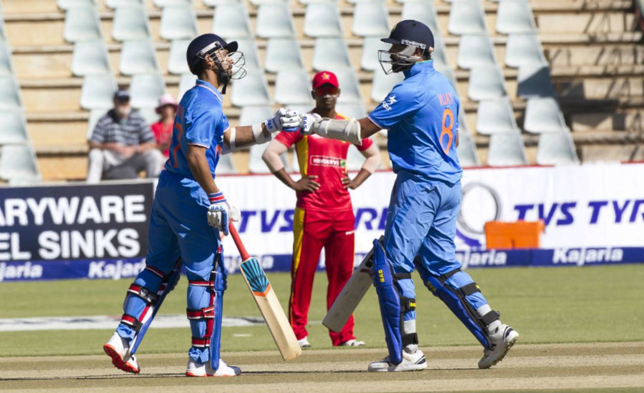 After being inserted by Zimbabwe, India started cautiously, but their patience eventually paid dividends as the openers put on a 112-run stand in 26 overs&nbsp;&nbsp;&bull;&nbsp;&nbsp;Associated Press