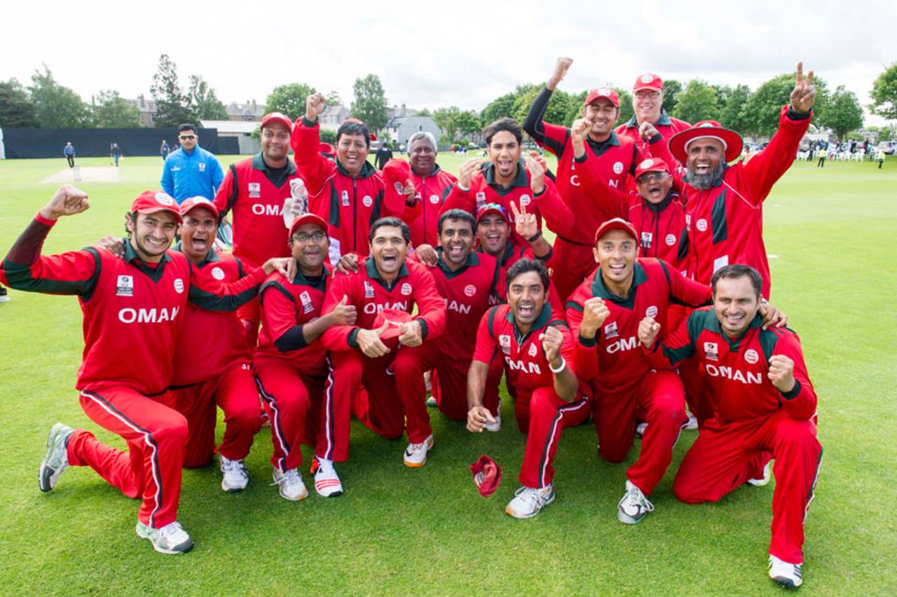 Oman are ecstatic after their 40-run win against Afghanistan, Afghanistan v Oman, World T20 Qualifier, Edinburgh, July 15, 2015