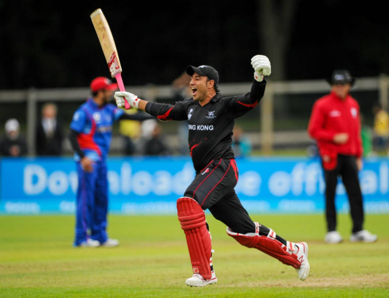 Babar Hayat leaps in joy after hitting the winning runs against Afghanistan&nbsp;&nbsp;&bull;&nbsp;&nbsp;ICC/Sportsfile
