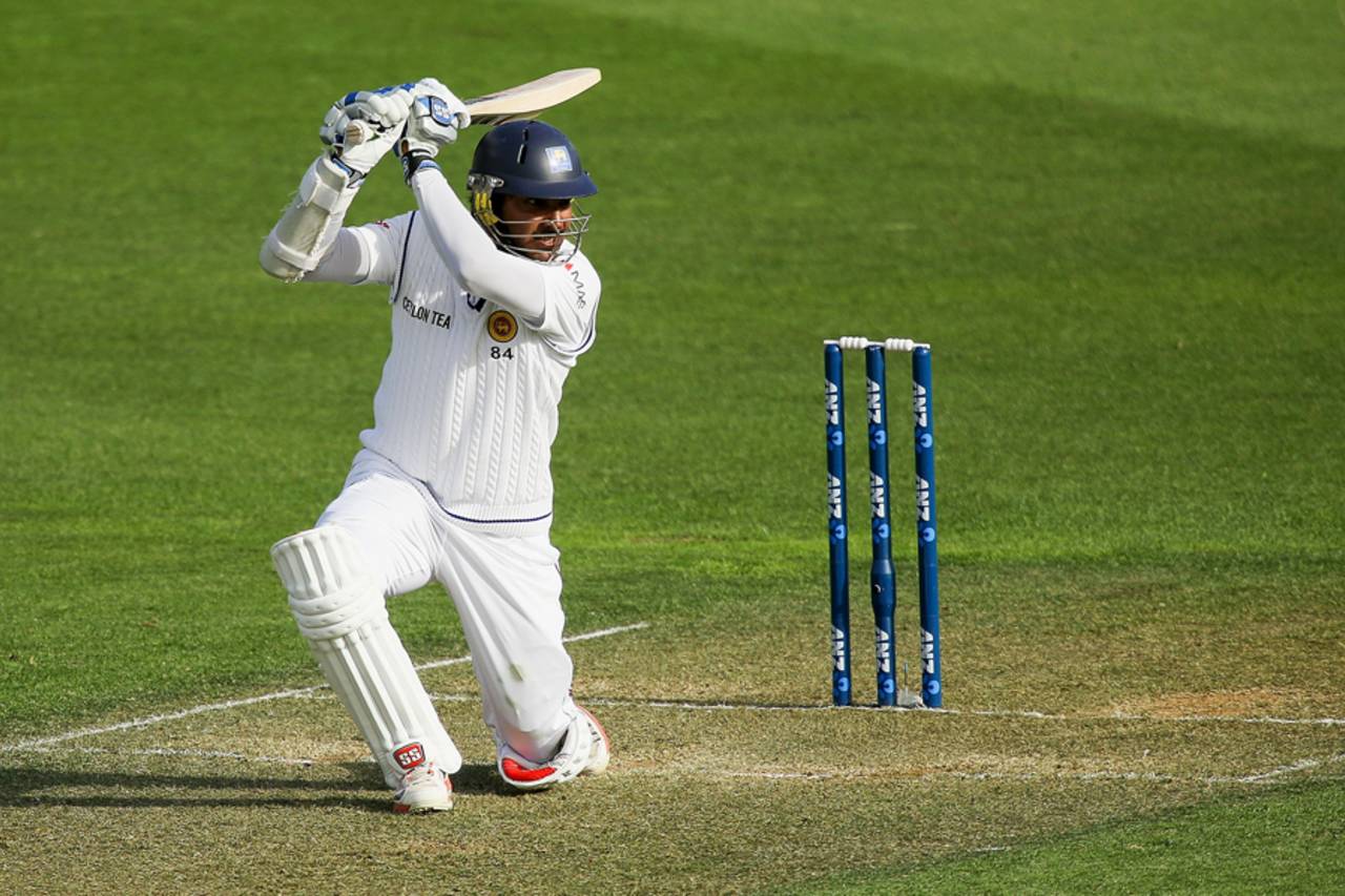 Kumar Sangakkara executes a picture-perfect cover drive, New Zealand v Sri Lanka, 2nd Test, Wellington, 1st day, January 3, 2015