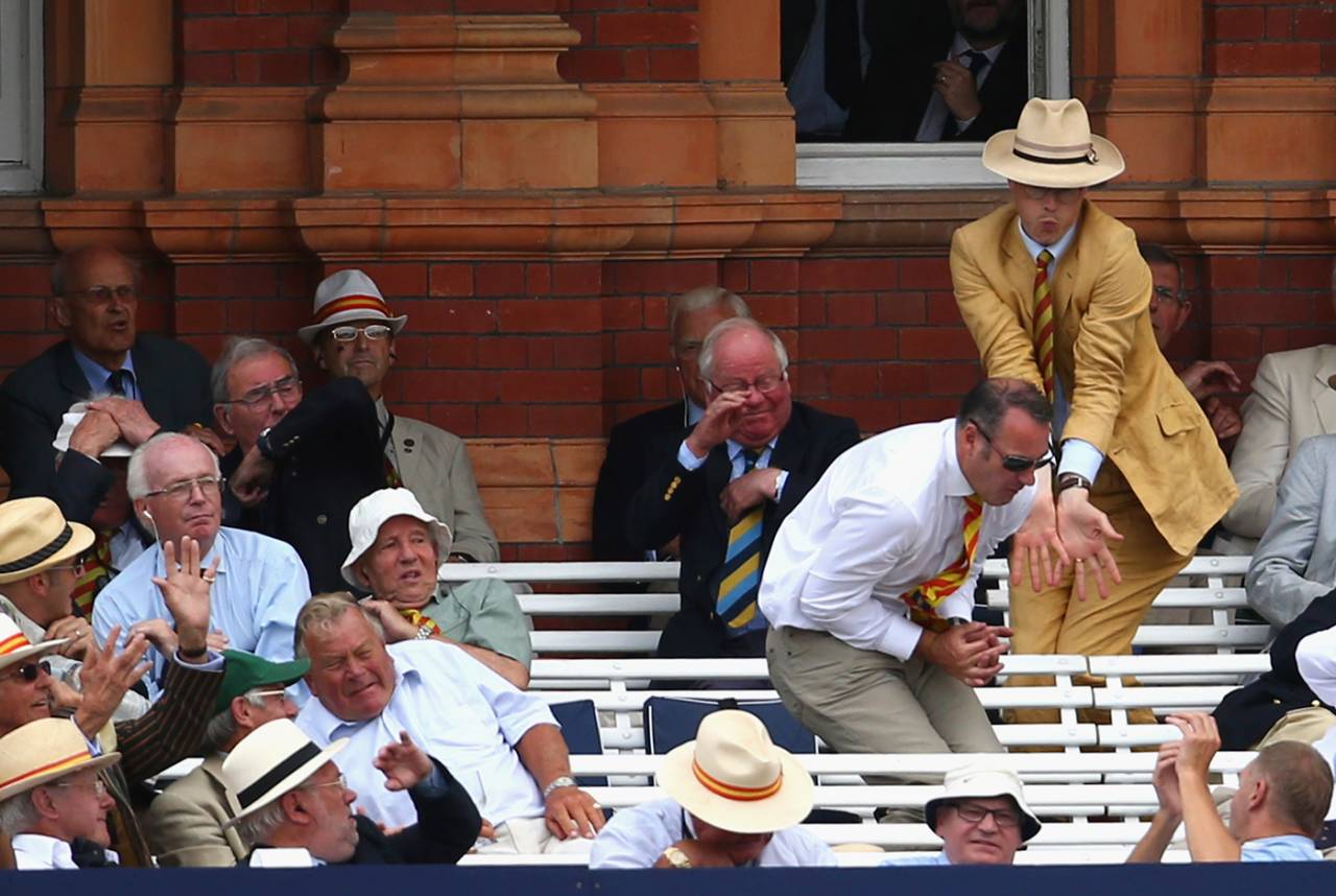 MCC members attempt to catch a six hit by Mitchell Marsh, England v Australia, 2nd Investec Ashes Test, Lord's, 4th day, July 19, 2015