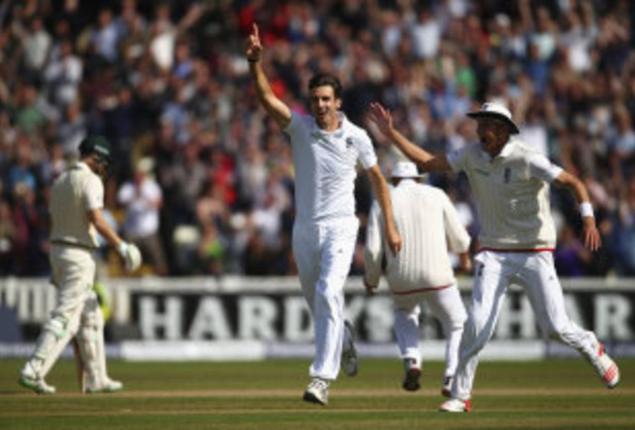 Steven Finn was on a hat-trick after removing Adam Voges first-ball, England v Australia, 3rd Test, Edgbaston, 2nd day, July 30, 2015