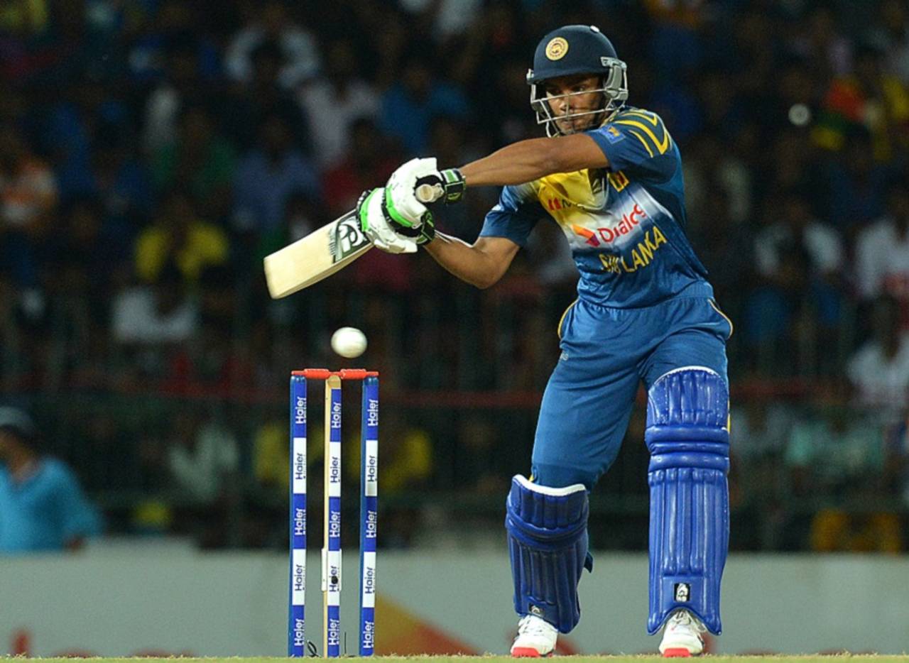 Dhananjaya de Silva flays the ball through the off side, Sri Lanka v Pakistan, 1st T20I, Colombo, July 30, 2015