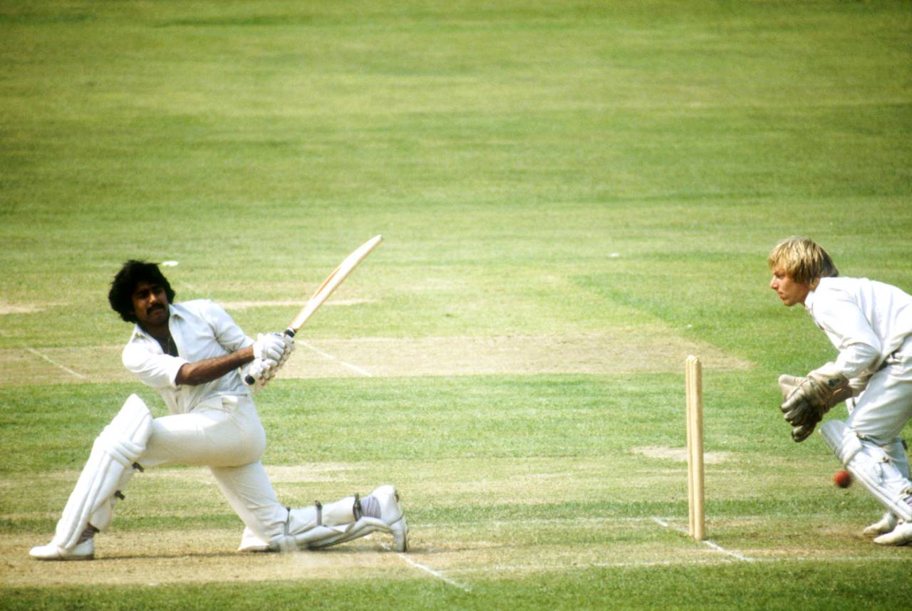 Javed Miandad sweeps past Paul Downton, Kent v Pakistan, Canterbury, May 27, 1978