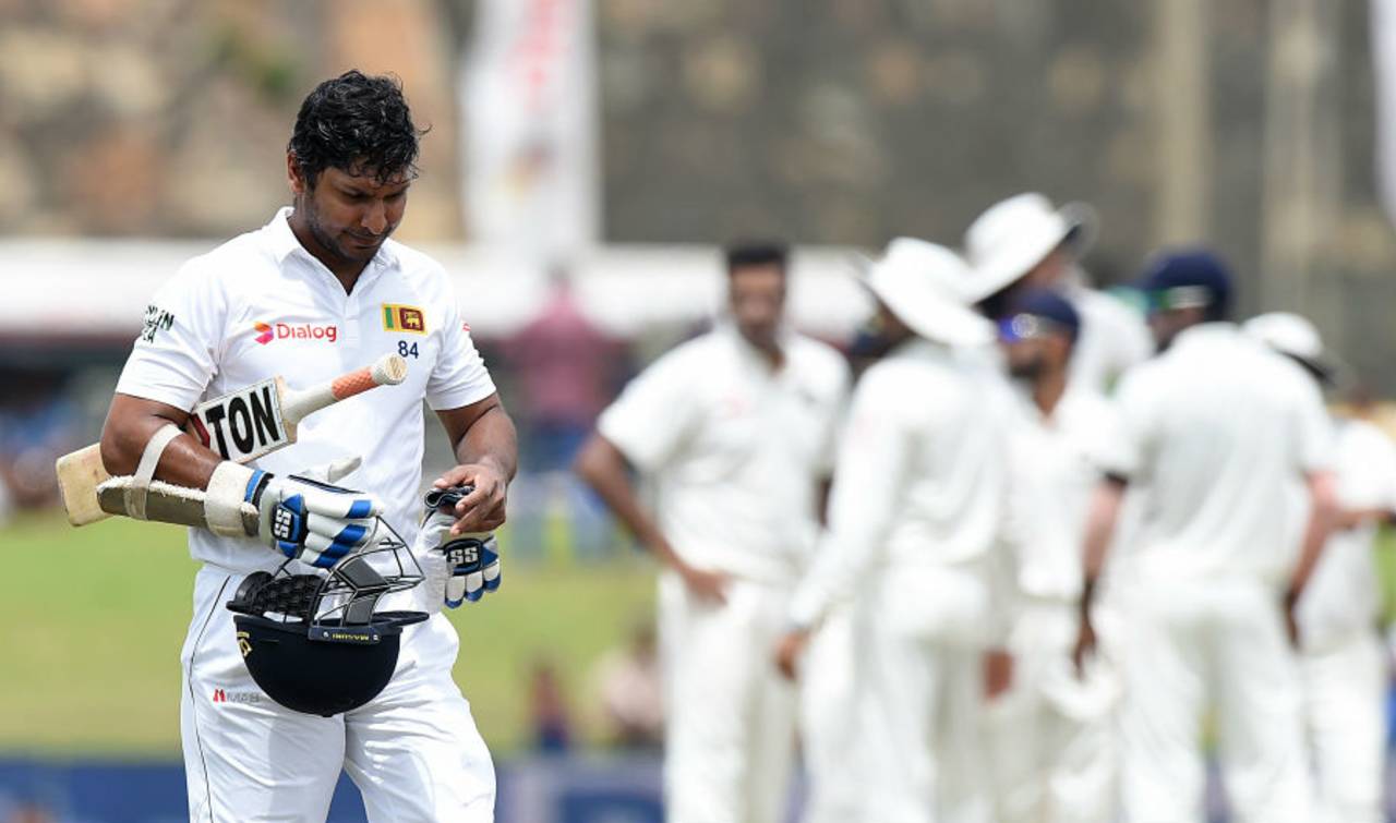 Kumar Sangakkara walks back after being dismissed by R Ashwin, Sri Lanka v India, 1st Test, Galle, 1st day, August 12, 2015