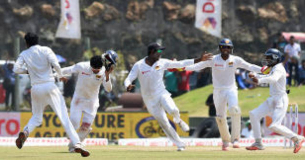 Sri Lanka players are ecstatic after the 63-run win, Sri Lanka v India, 1st Test, Galle, 4th day, August 15, 2015