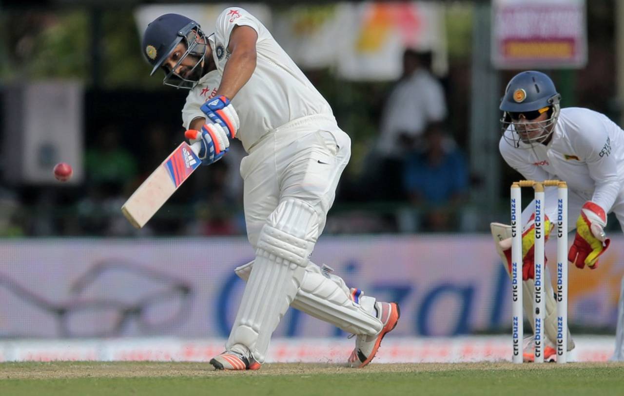 Rohit Sharma gives the charge, Sri Lanka v India, 2nd Test, P Sara Oval, Colombo, 1st day, August 20, 2015
