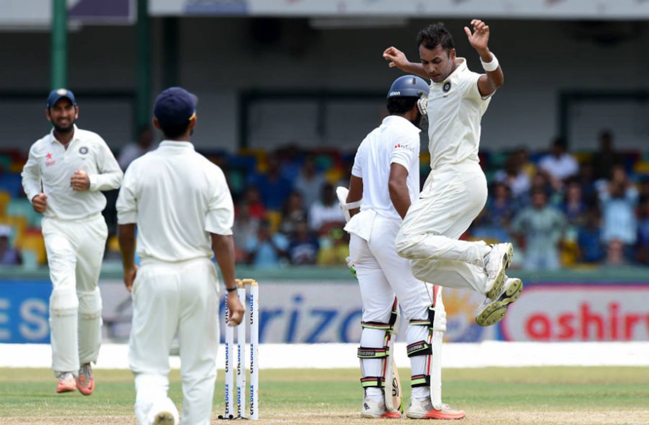 Stuart Binny breaks into his trademark celebration after a wicket, Sri Lanka v India, 3rd Test, SSC, Colombo, 3rd day, August 30, 2015